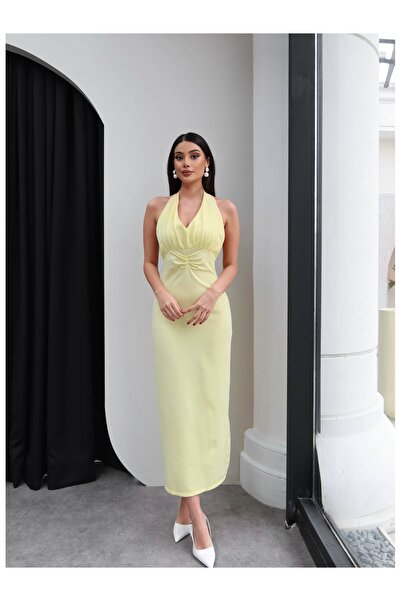 ESRAHELVACI Rochie cu curea la gât cu fantă