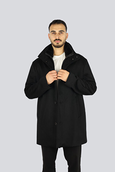 PAUL&SHARK Men's Long Sleeve Mock Neck Button Closure Pocket Detail Black Jac...