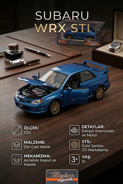 craftivio MotorMax Subaru Impreza WRX STI 1:24 Ölçek Mavi Metal Model Araba -...