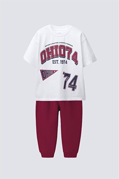 Little Miny Kids (Ages 5-14) Claret Red Crew Neck 100% Cotton Cotton Piece Un...