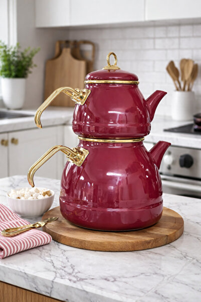 Köklü Züccaciye Jumbo Boy/Aile Boy Emaye Çaydanlık