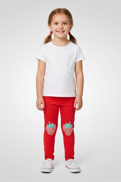 Hamleys Toddlers Girl Embroidered Leggings, Red
