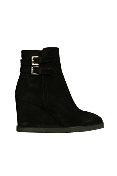 Platin Black Suede Women's Wedge Heel Boots