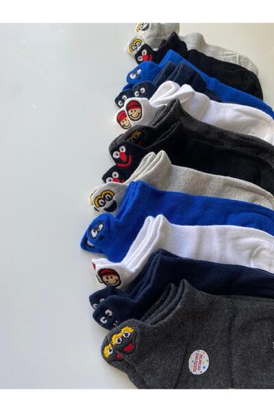 Stil 8'li Unisex Renkli Emojili Nakışlı İşlemeli Çorap