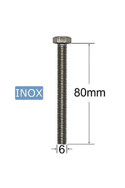 inox Screw M6x80mm Hexagonal Head - 50pcs/box