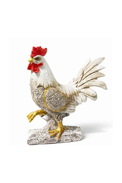 MINDA Dekoratif Beyaz Horoz Biblo – Şık Horoz Heykeli - Bahçe İç Mekan Biblos...