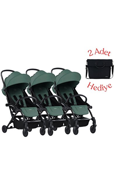 Connect³ Üçüz Bebek Arabası Black - Olive & Yan Bakım Çantası Hediyeli