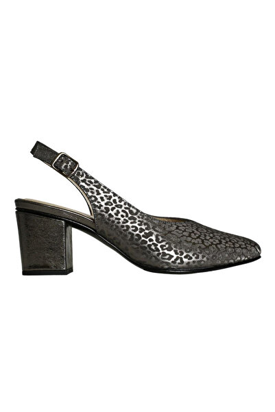 Platin Leopard Print Leather Women Heeled Shoes