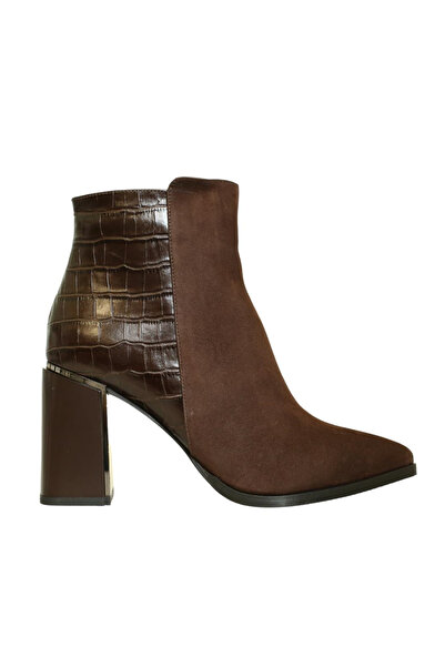 Platin Brown Suede Leather Women's Heeled Boots