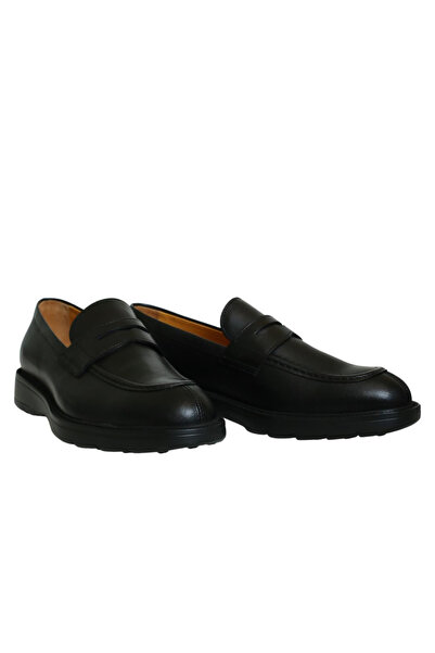 Platin Black Leather Men's Loafer