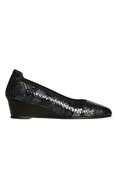 Platin Blue black patent leather print women's Wedge Heel shoes