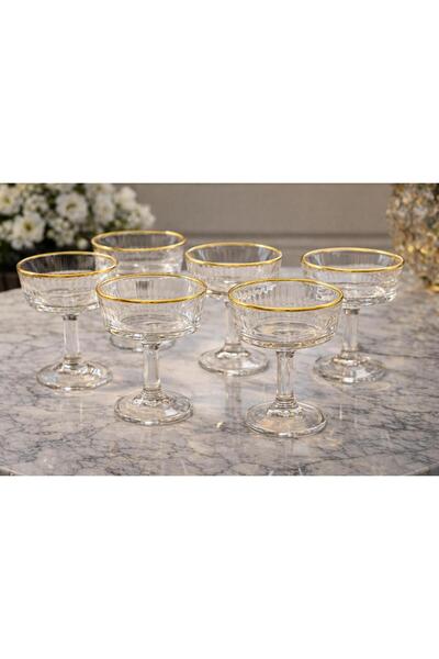 PARİONETTE 6’lı Gold Yaldızlı Cam Çerezlik Ayaklı Dondurmalık Hediyelik Çeyiz...