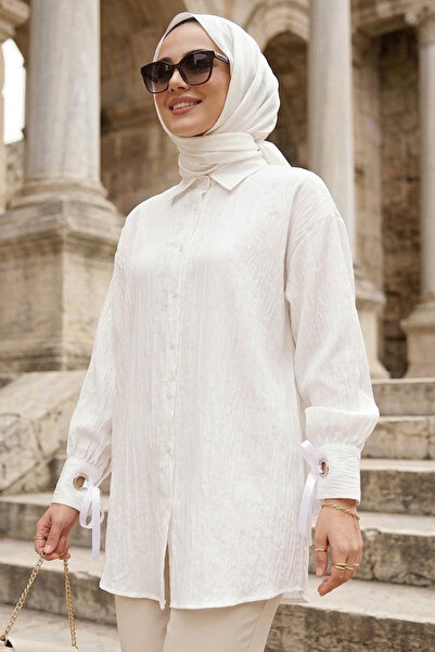 N.S NEVA STYLE White Hijab Tunic with Lace Detail 53701B