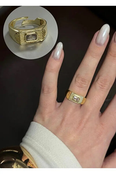 Vitastyle خاتم قابل للتعديل بتصميم شريط مزخرف باللون الذهبي وتفاصيل من الحجر ...