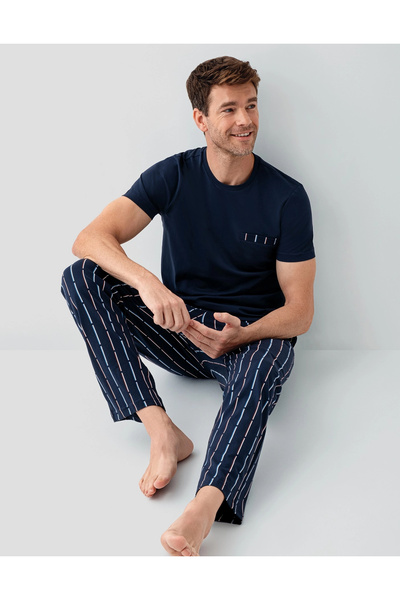 Arnetta Costum de pijama pentru bărbați bleumarin