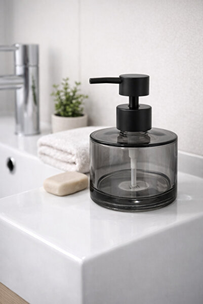 MİS KİTCHEN 600 ml Glass Liquid Soap Dispenser with Black Head Modern Bathroo...