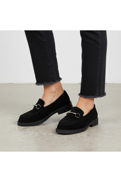 Platin Black Suede women Buckled Loafers