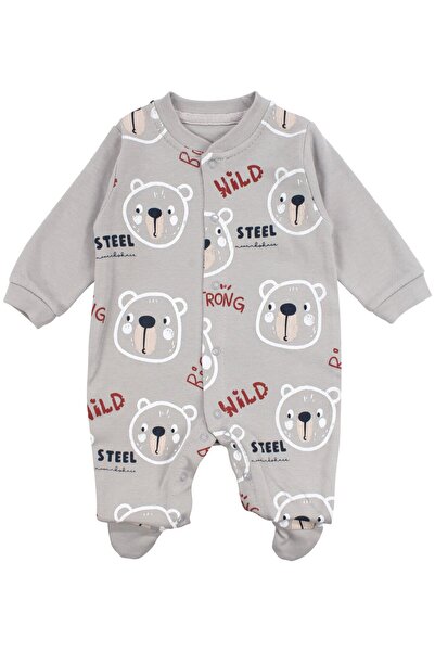 bebegen Baby Boy Gray Wild Teddy Bear Printed Overalls with Booties