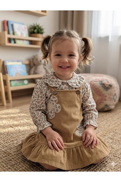 hunnykids Girl's Floral Embroidered Corded Fabric Velvet Gilet Dress and Patt...