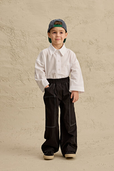 Fahhar Kids Long Pocketed Canvas Trousers Black