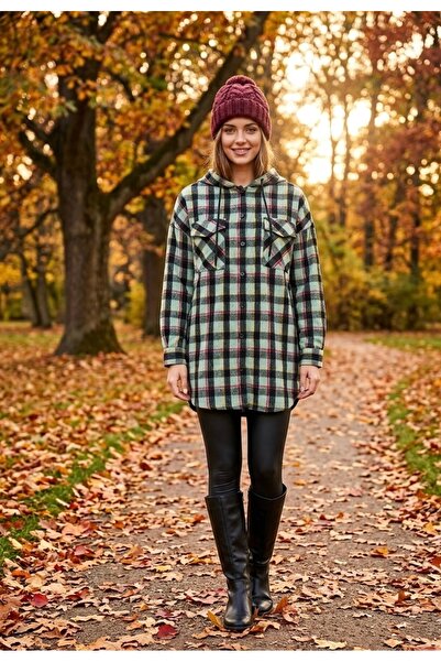 Polologin Butik Long Cut Flannel Shacket - Green & Black Plaid Patterned