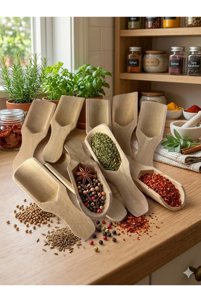 ceviz home züccaciye tekstil ltd şirketi 12'li Doğal Ahşap Büyük Baharat Küre...