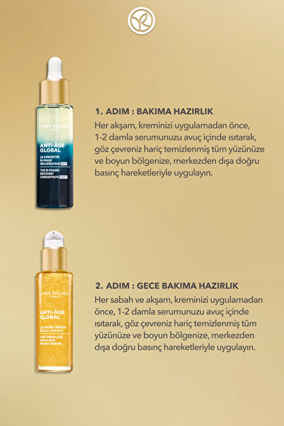 Yves Rocher Yaşlanma Karşıtı Gece 2'li Serum Seti - Gece Serumu 30 ml & Konsantre Micro Serum 30 ml