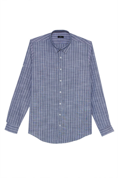 Tudors Men's Slim Fit Slim Fit Long Sleeve 100% Cotton Linen Texture Striped ...