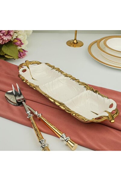 ROY KING ALBERO GOLD DİKDÖRTGEN YAPRAK SUNUM TABAK 39X14CM