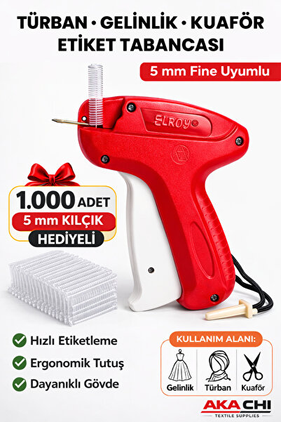 AKA CHI Türban Gelinlik Kuaför Tasarım Kılçık Etiket Tabancası – 5 mm Fine + ...