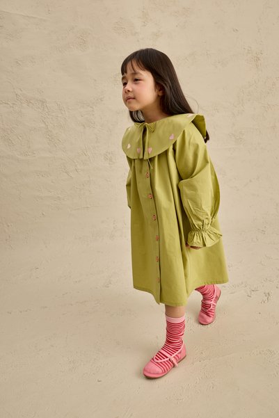 Fahhar Kids Rochie brodată cu inimioare, verde