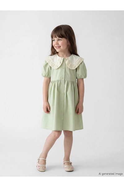 LC Waikiki Lcw Kids Green Peter Pan collar Girl's Dress