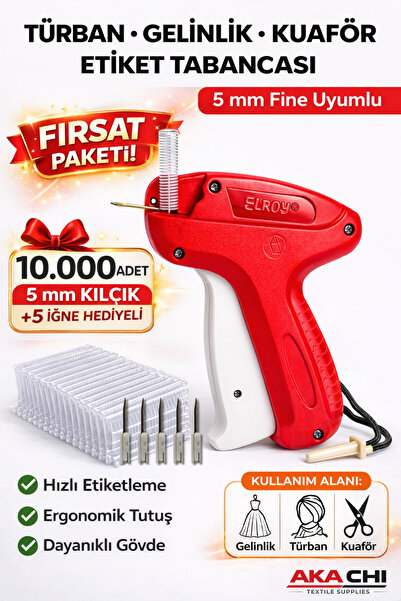AKA CHI Türban Gelinlik Kuaför Tasarım Kılçık Etiket Tabancası – 5 mm Fine 10...
