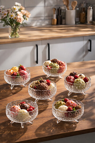 Porsima Dream Bowl 6-Piece Glass Bowl Pudding Dessert and Ice Cream Bowl Turk...