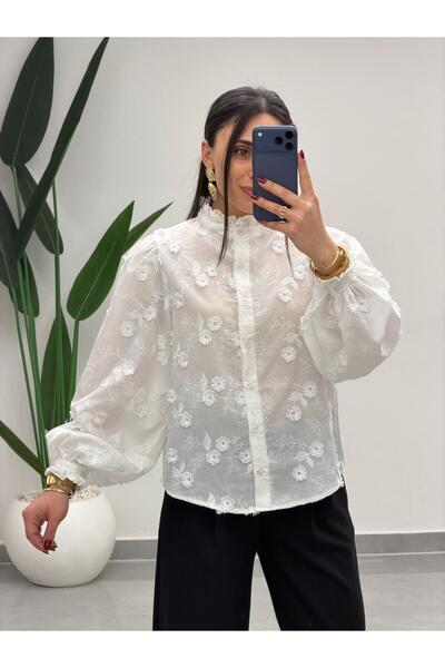 MARGA Kabartma Çiçek Desenli Hakim Yaka Gömlek