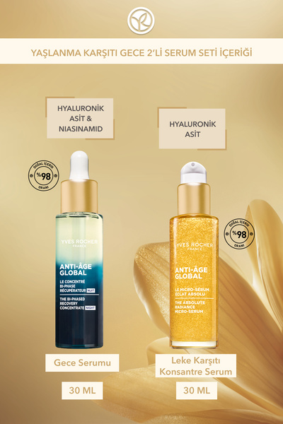Yves Rocher Yaşlanma Karşıtı Gece 2'li Serum Seti - Gece Serumu 30 ml & Konsantre Micro Serum 30 ml