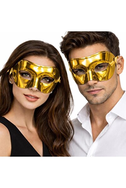 partidolu Gold Color Plain Plastic Party Mask Adult 2 Pieces