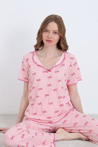 ELİTOL Bürümcük Πλεκτό Σετ Γυναικείες Πιτζάμες με Κοντό Μανίκι και Λαιμόκοψη V