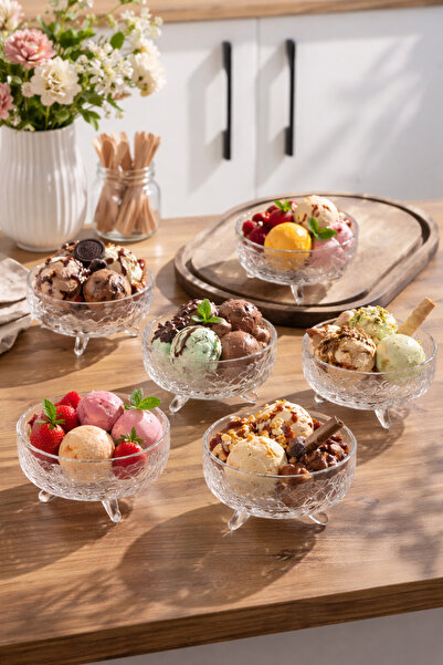 Porsima Dream Bowl 6-Piece Glass Bowl Pudding Dessert and Ice Cream Bowl Turk...