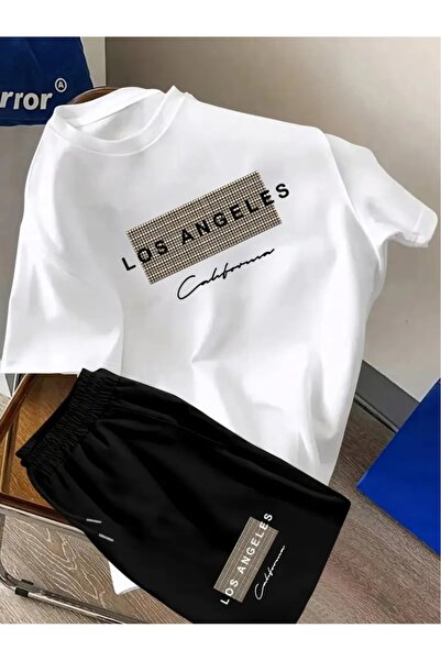 puolikuu Men's Oversized Tracksuit with Shorts - Losang Printed T-Shirt - Shorts