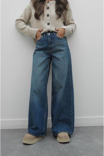 novasa Kadın Yüksek Bel Ekstra Geniş Paça Luna Wide Leg Jean Pantolon