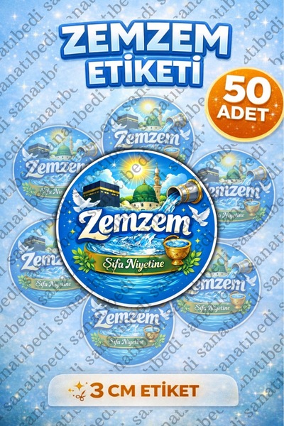sanatıbedi 50 Adet Zemzem Etiketi - Hac Umre Kabe için Hediye Paketleme Sticker