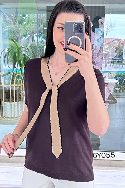 İnce Topuk Collar Detail Mercerized Knitwear Blouse 6Y055