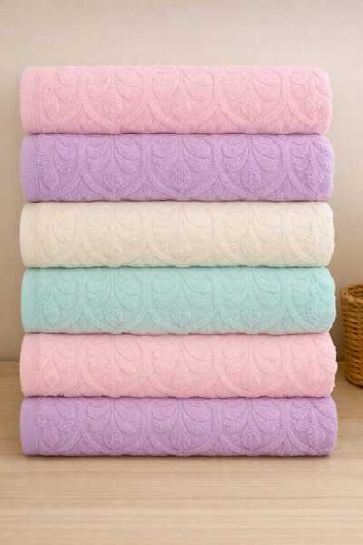 Mela Home Jacquard Floral Patterned 50*90 cm Set of 6 Hand and Face Towels - ...