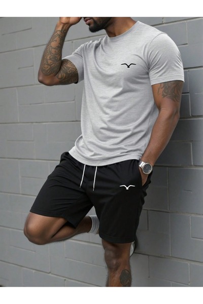 puolikuu Men's Oversized Tracksuit with Shorts - Minikuşş Printed T-Shirt - S...