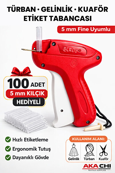 AKA CHI Türban Gelinlik Kuaför Tasarım Kılçık Etiket Tabancası – 5 mm Fine + ...