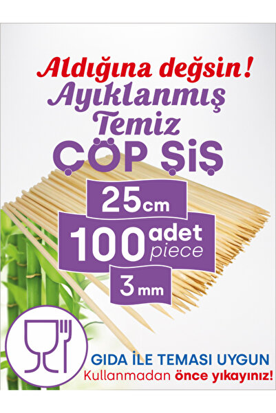 Home 25 cm Bambu Çöp Şiş 100 Adet – Dayanıklı Mangal Şişi | Kebap Tavuk Şiş B...