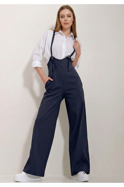 Little Visqon Γυναικεία φόρμα σαλοπέτα σε μπλε ναυτικό χρώμα Lycra με διπλές ...