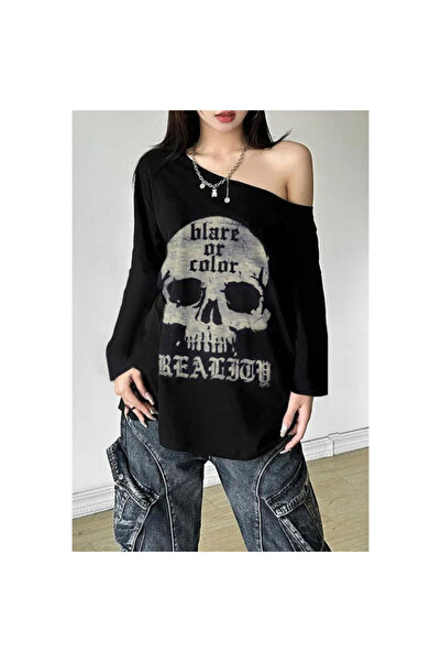 İsra Ayyıldız Moonstar Collection Siyah Skull Blare Or Color Salaş Omuz Dekol...