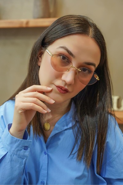 Stil Noktası Crtr Amber Oval Glass Gold Detailed Sunglasses